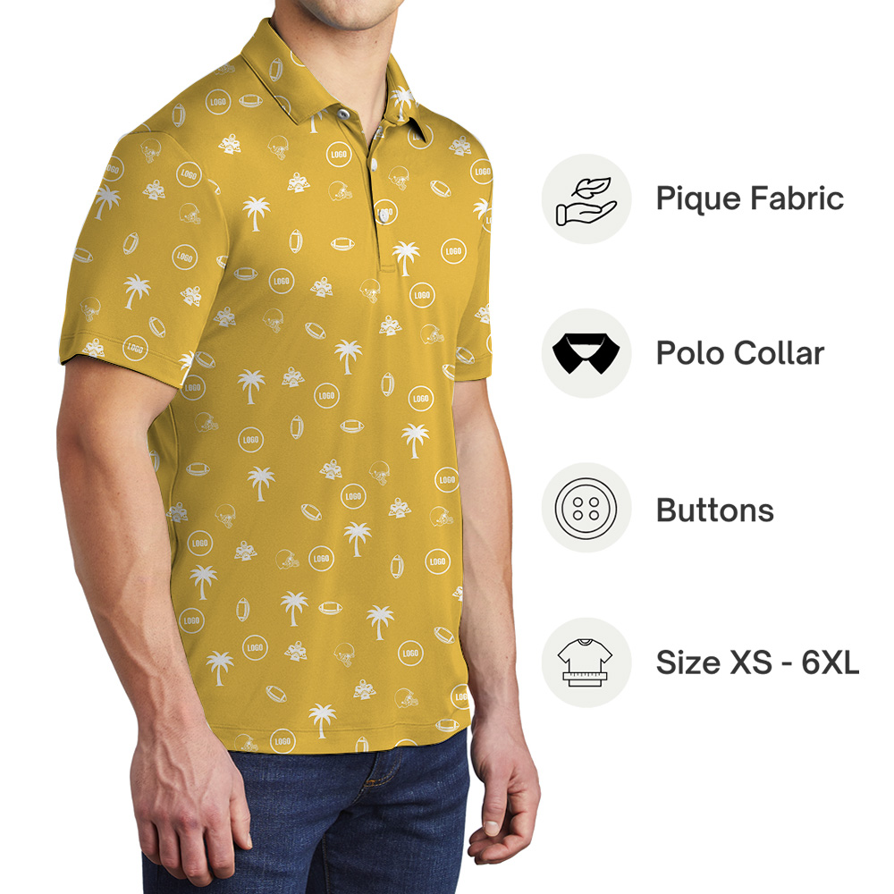 Yellow Custom Logo Baseball Palm Polo Shirt
