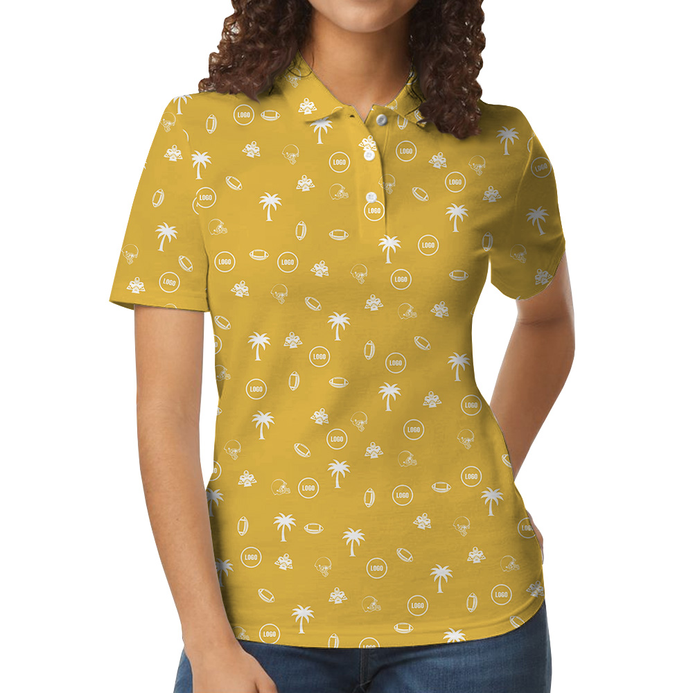Yellow Custom Logo Baseball Palm Polo Shirt