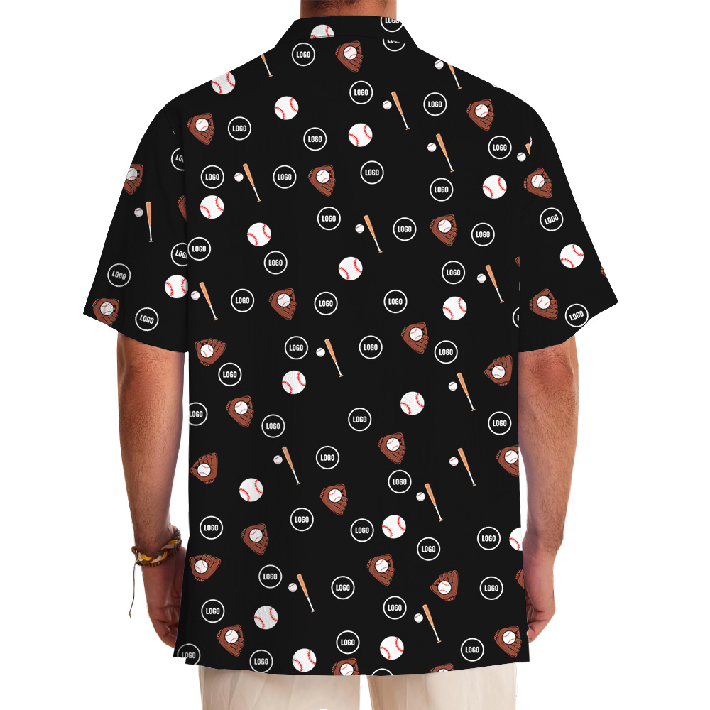 Black Custom Logo Baseball Print Hawaiian Shirt