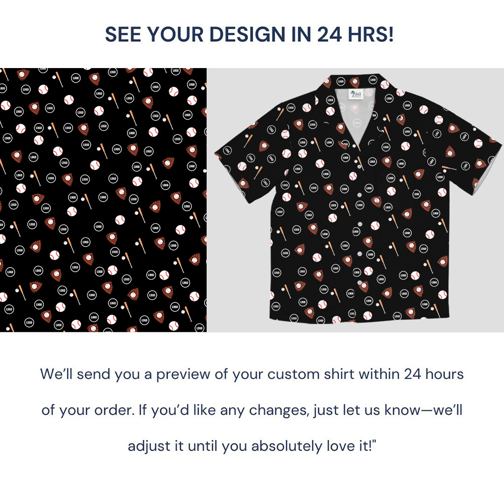 Black Custom Logo Baseball Print Hawaiian Shirt