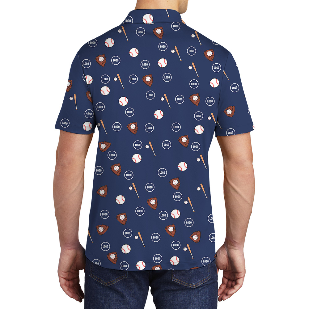 Custom Logo Navy Baseball Pattern Polo Shirt
