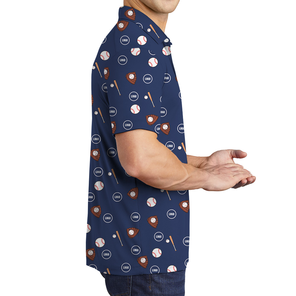 Custom Logo Navy Baseball Pattern Polo Shirt