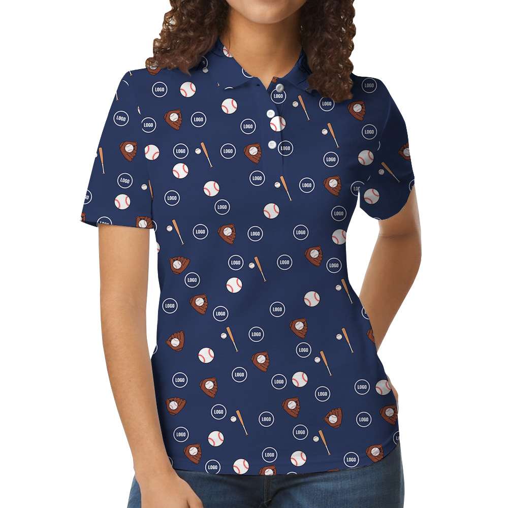 Custom Logo Navy Baseball Pattern Polo Shirt