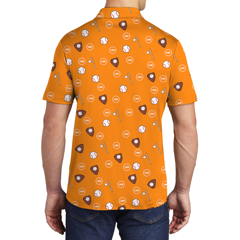 Custom Logo Orange Baseball Print Polo Shirt