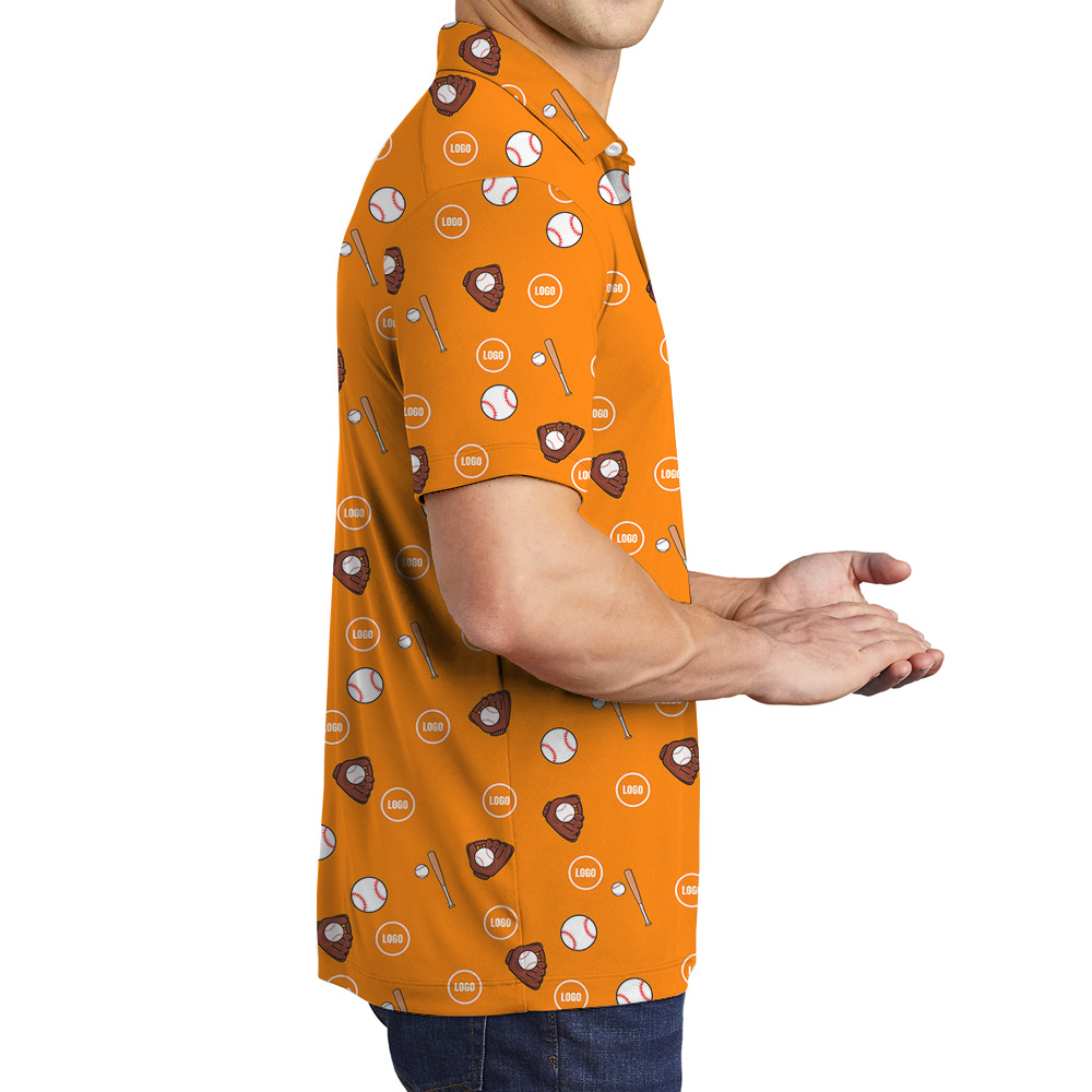 Custom Logo Orange Baseball Print Polo Shirt