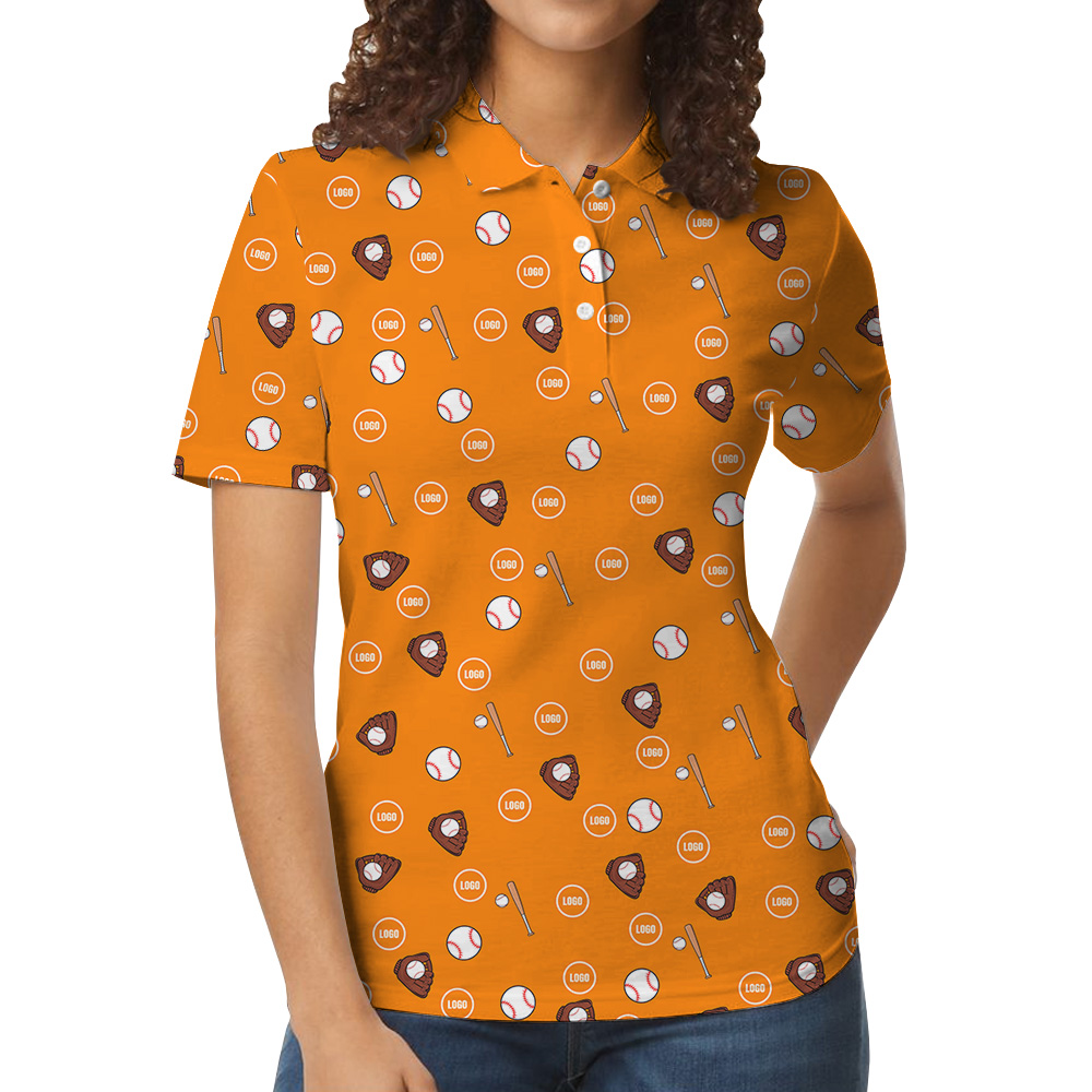 Custom Logo Orange Baseball Print Polo Shirt