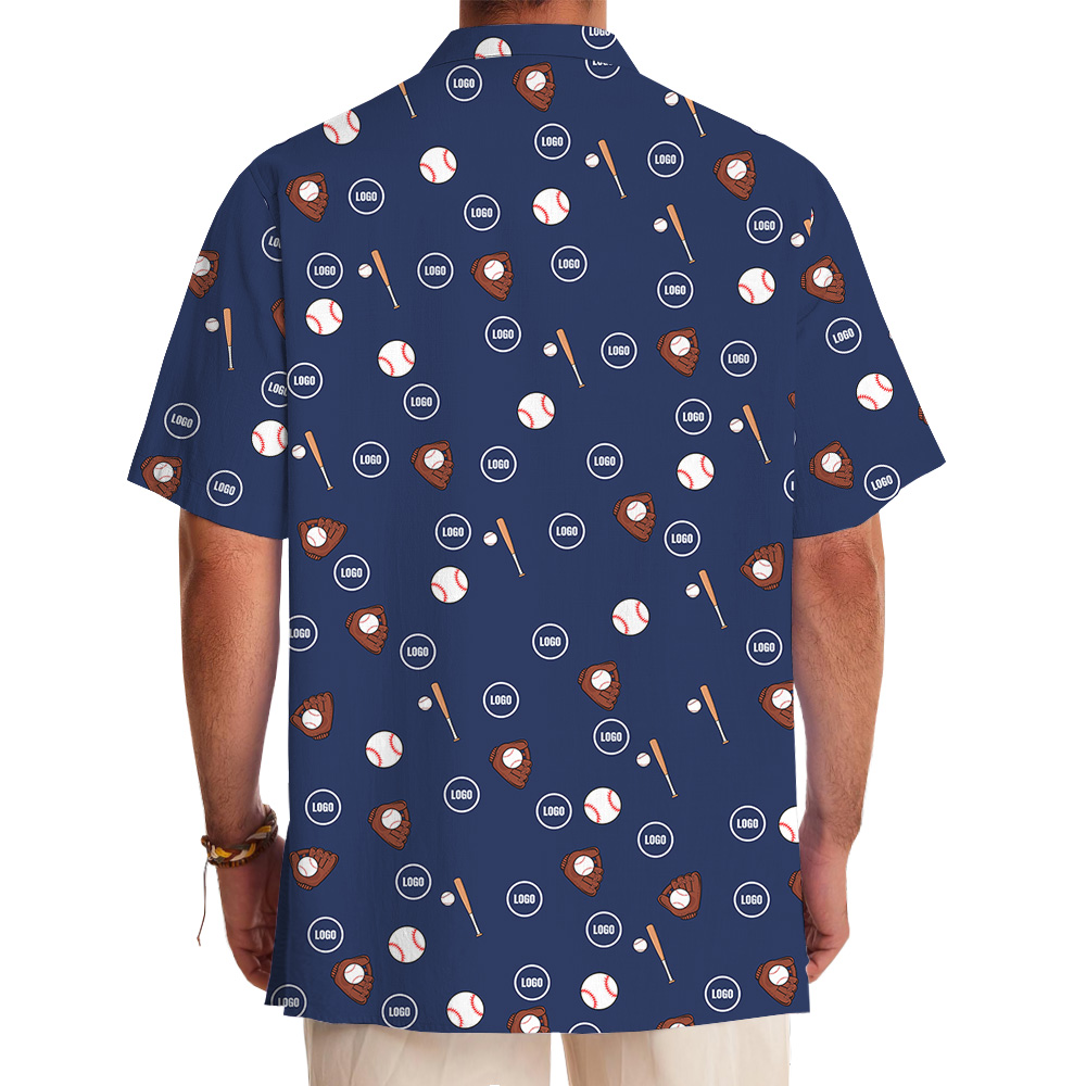Custom Logo Navy Baseball Pattern Hawaiian Shirt
