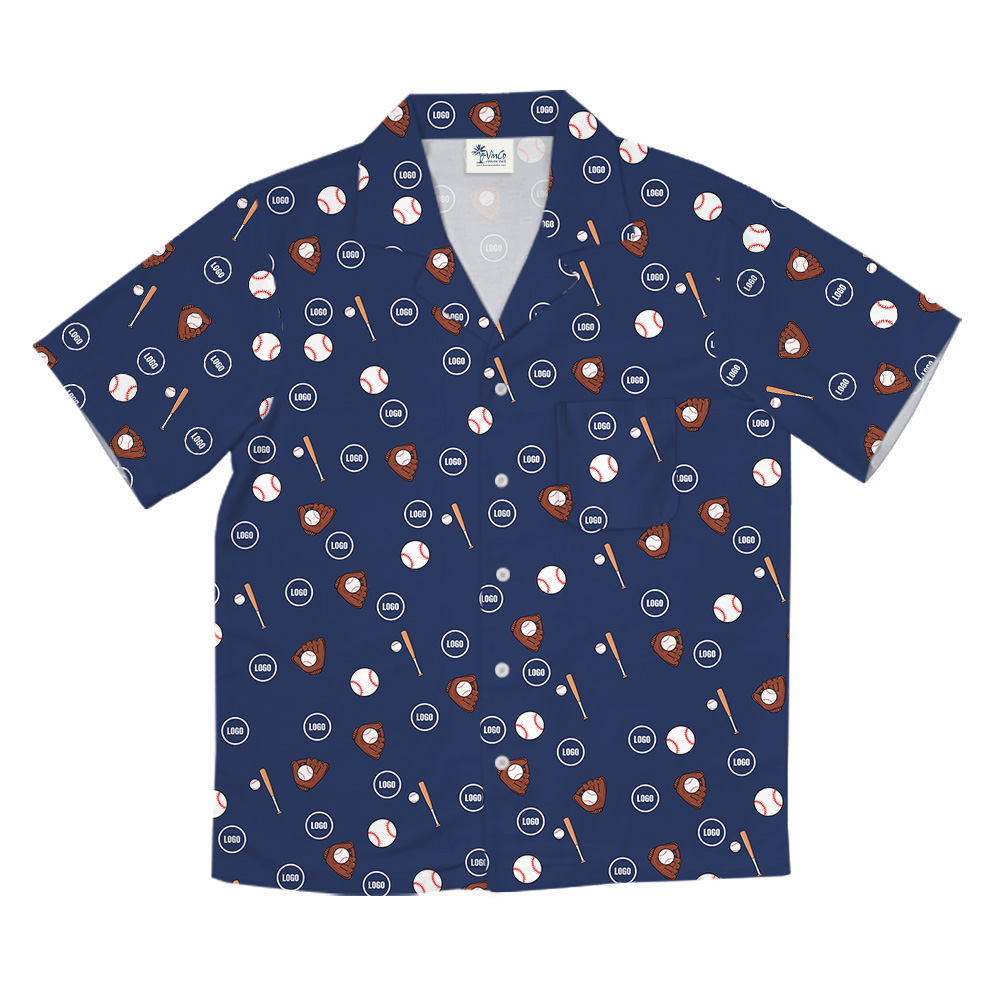 Custom Logo Navy Baseball Pattern Hawaiian Shirt