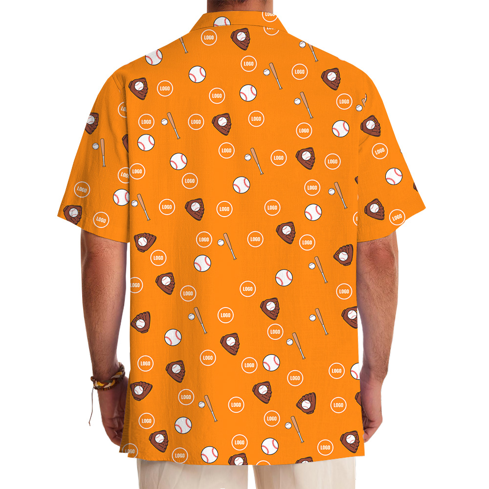 Custom Logo Orange Baseball Print Hawaiian Shirt