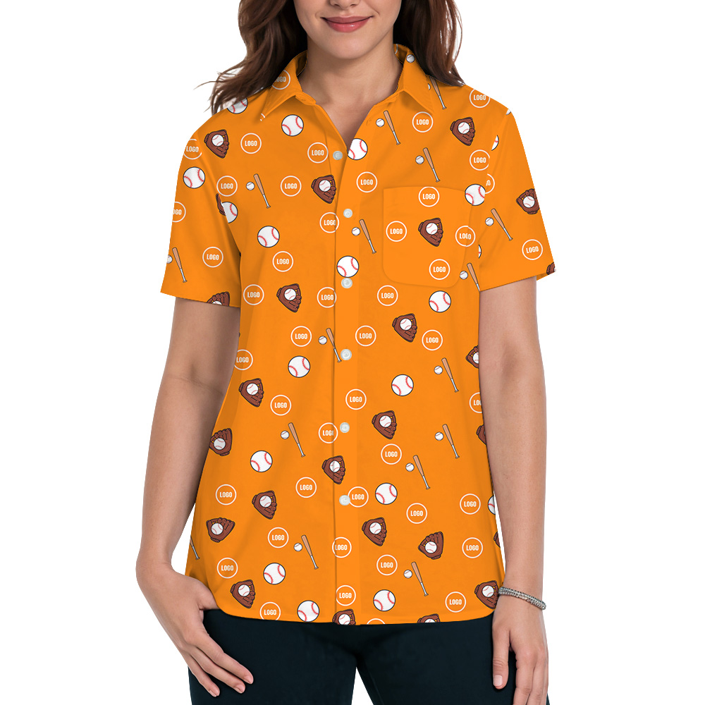 Custom Logo Orange Baseball Print Hawaiian Shirt