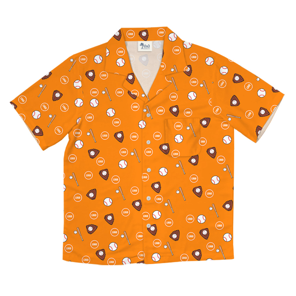 Custom Logo Orange Baseball Print Hawaiian Shirt