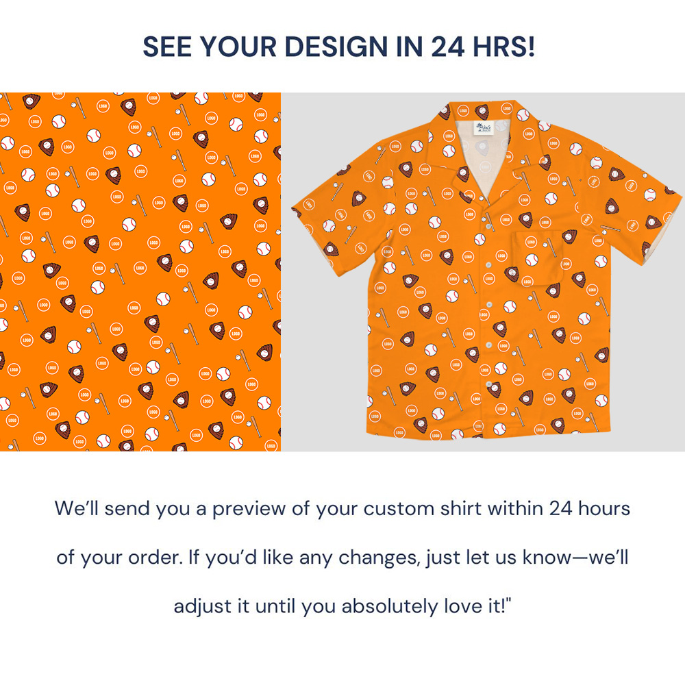 Custom Logo Orange Baseball Print Hawaiian Shirt