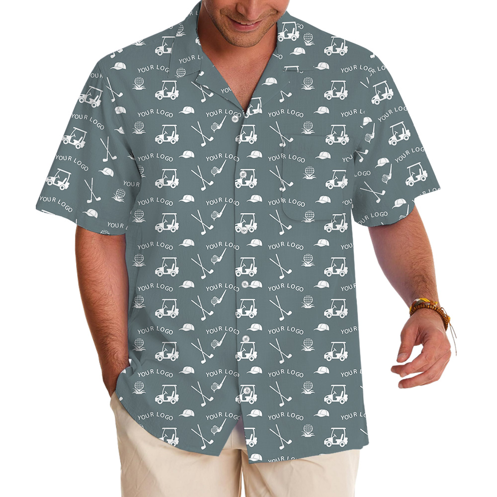 Blue Gray Custom Logo Hawaiian Shirt For Golf - variant image 1