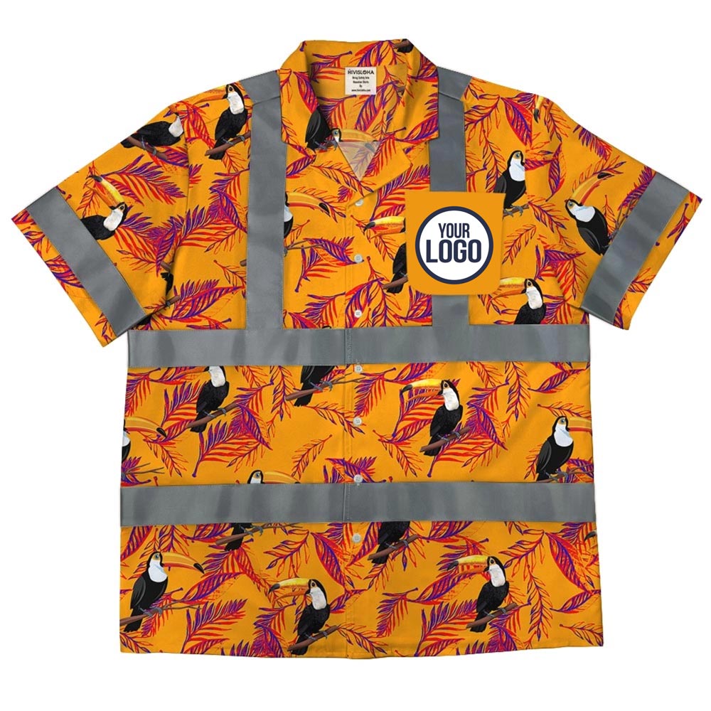 Custom Logo Hi Vis Hawaiian Shirt With Toucan Print - variant image 1