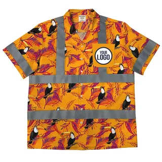 Custom Logo Hi Vis Hawaiian Shirt With Toucan Print