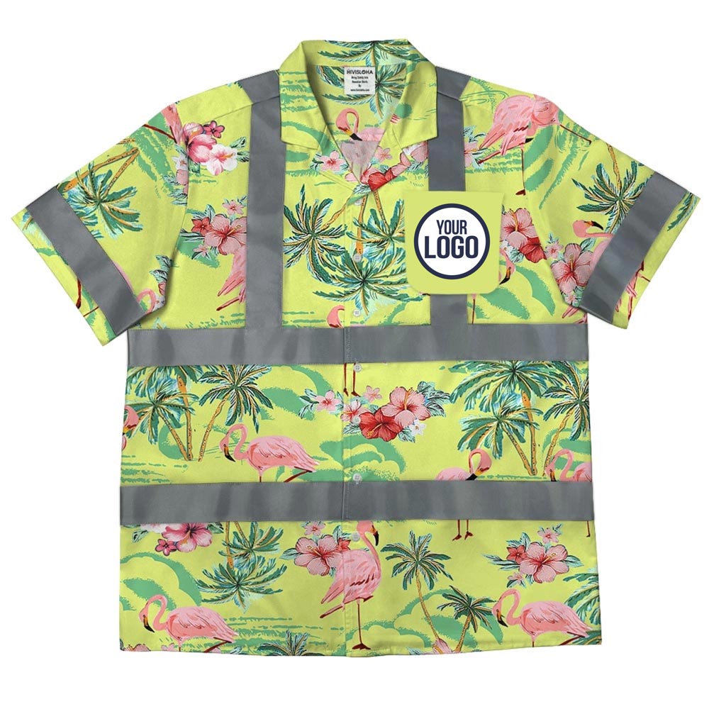 Classic 3 Hi Vis Hawaiian Shirt With Custom Logo And Flamingo - variant image 1