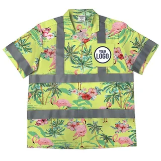 Classic 3 Hi Vis Hawaiian Shirt With Custom Logo And Flamingo
