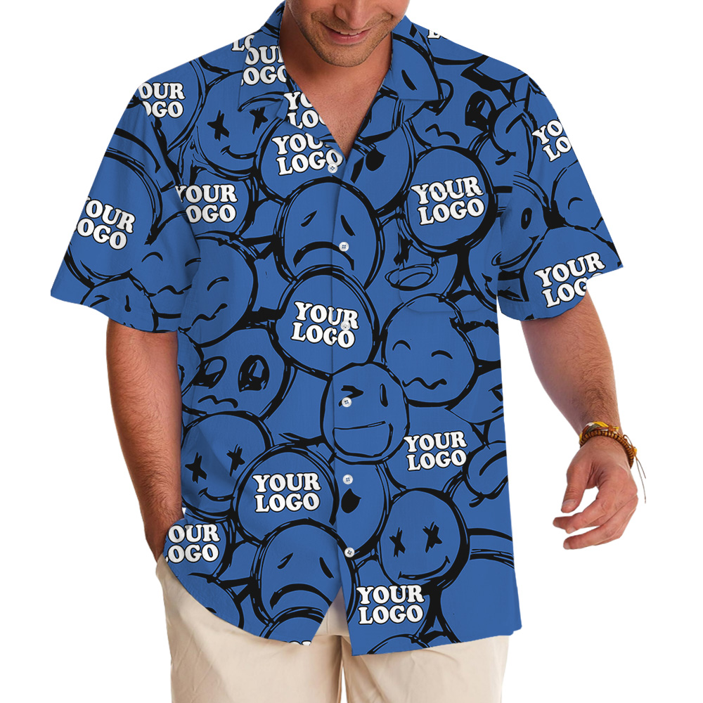 Navy Emoticon Design Custom Logo Hawaiian Shirt - variant image 1
