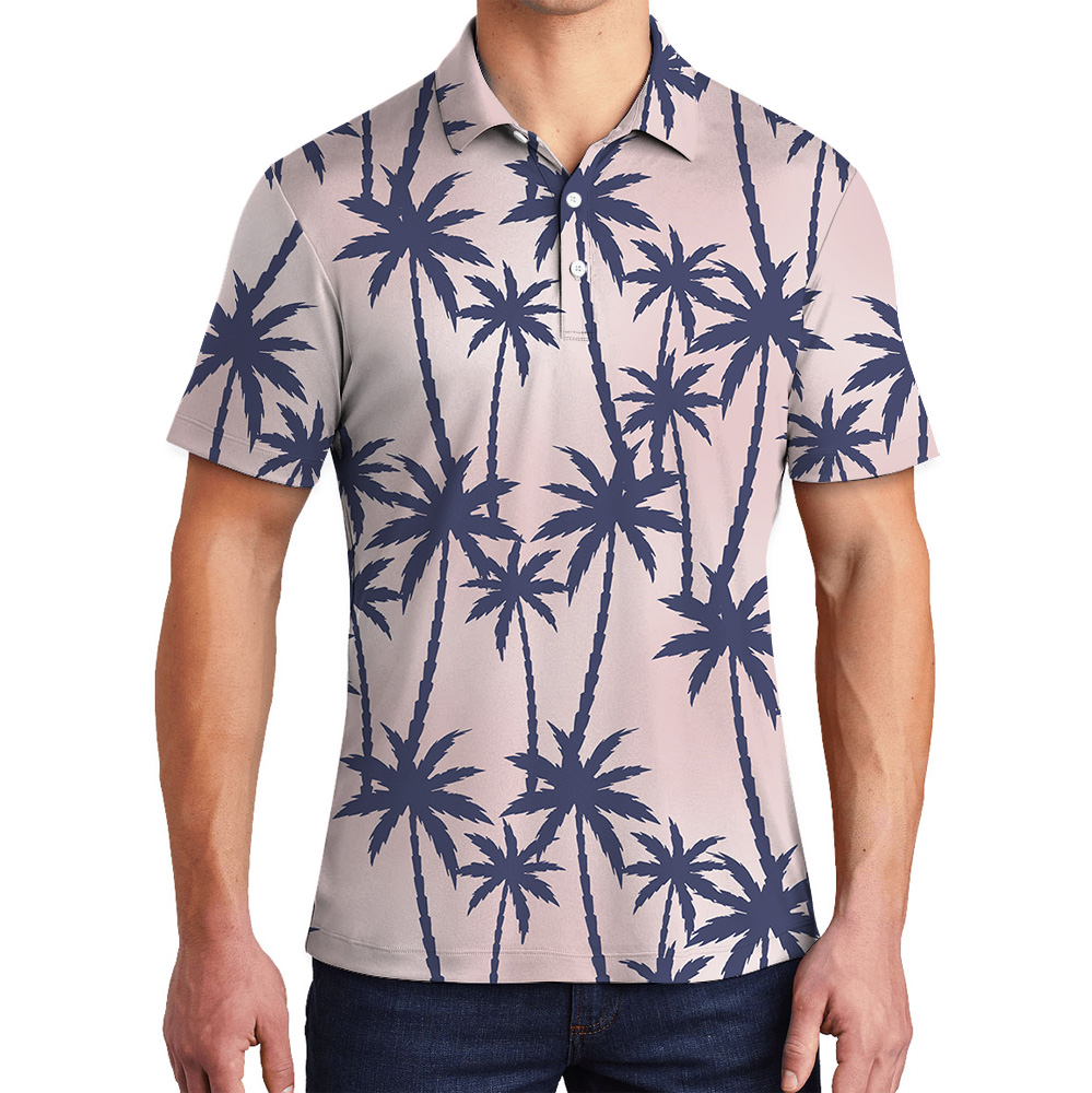 Island Palm Seamless Pattern Pink Polo Shirt - variant image 1