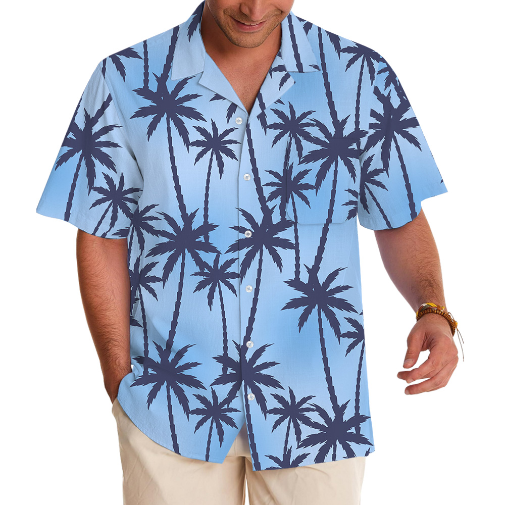 Blue Island Palm Seamless Pattern Hawaiian Shirt - variant image 1