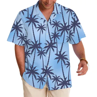 Blue Island Palm Seamless Pattern Hawaiian Shirt