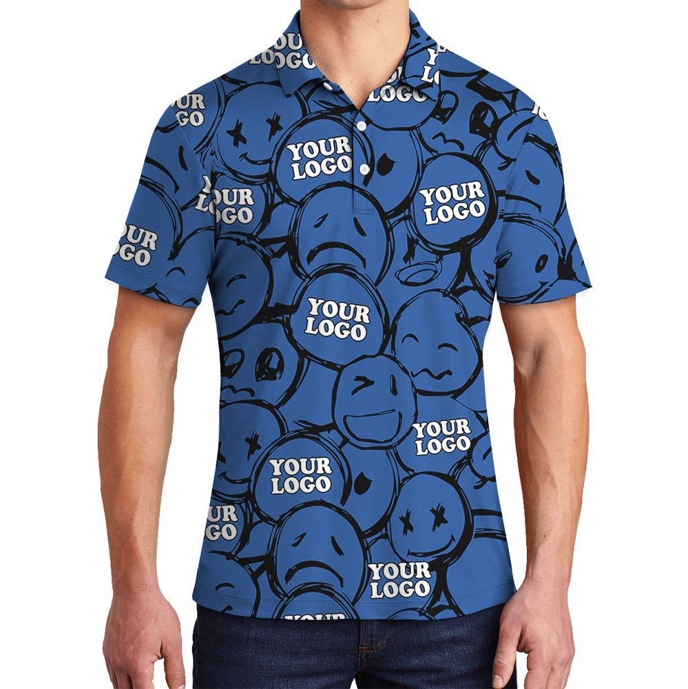 Navy Emoticon Design Custom Logo Polo Shirt - variant image 1