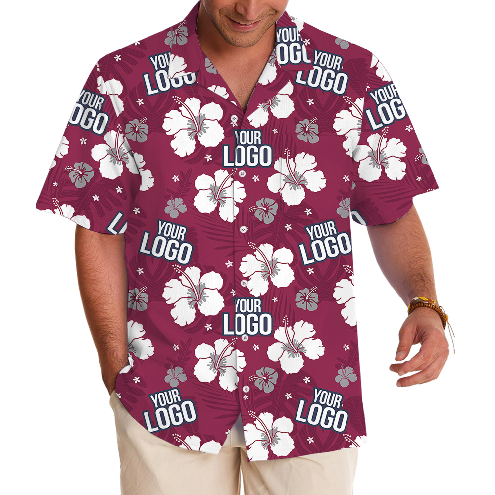 Custom Logo Red Hibiscus Print Hawaiian Shirt - variant image 1
