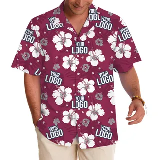Custom Logo Red Hibiscus Print Hawaiian Shirt