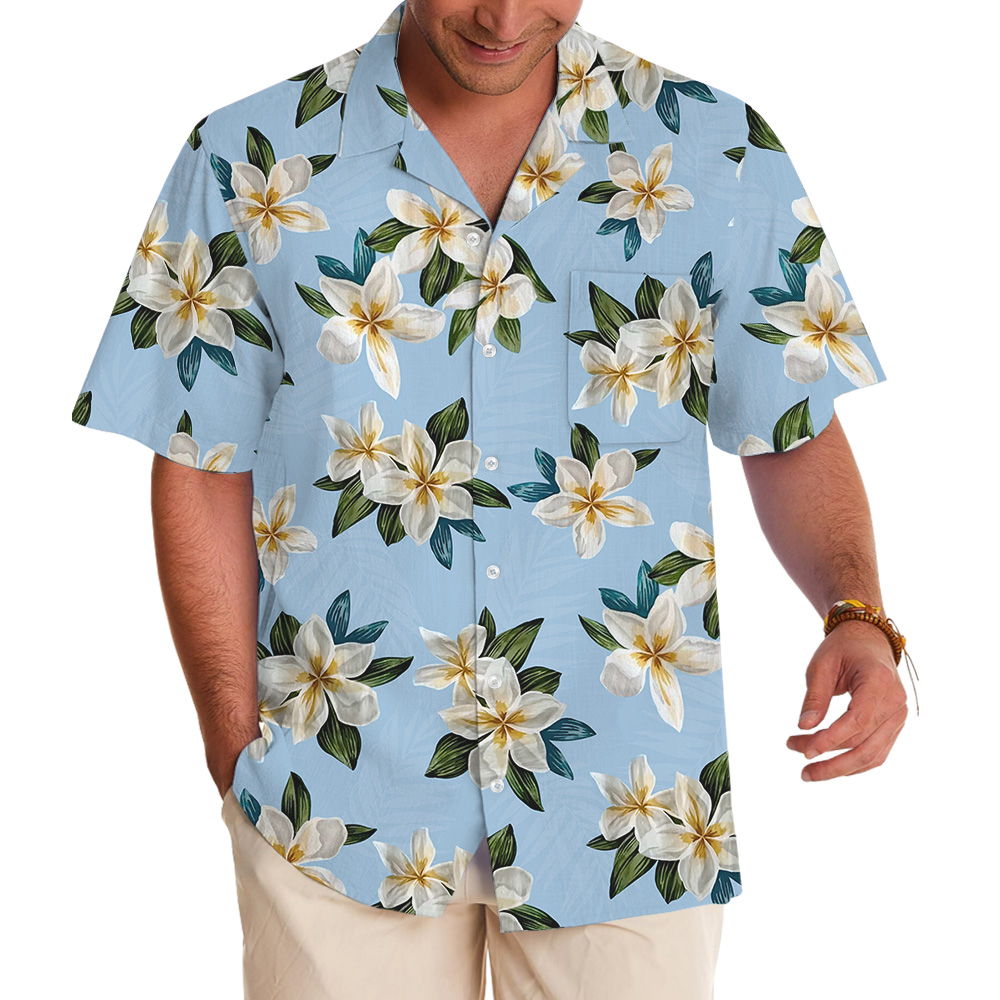 Blue Plumeria Pattern Hawaiian Shirt - variant image 1