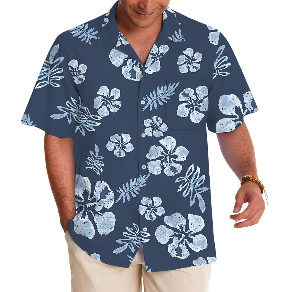 Tailored Tropical Navy Hibiscus Hawaiian Shirt - variant image 1