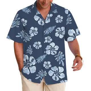 Tailored Tropical Navy Hibiscus Hawaiian Shirt