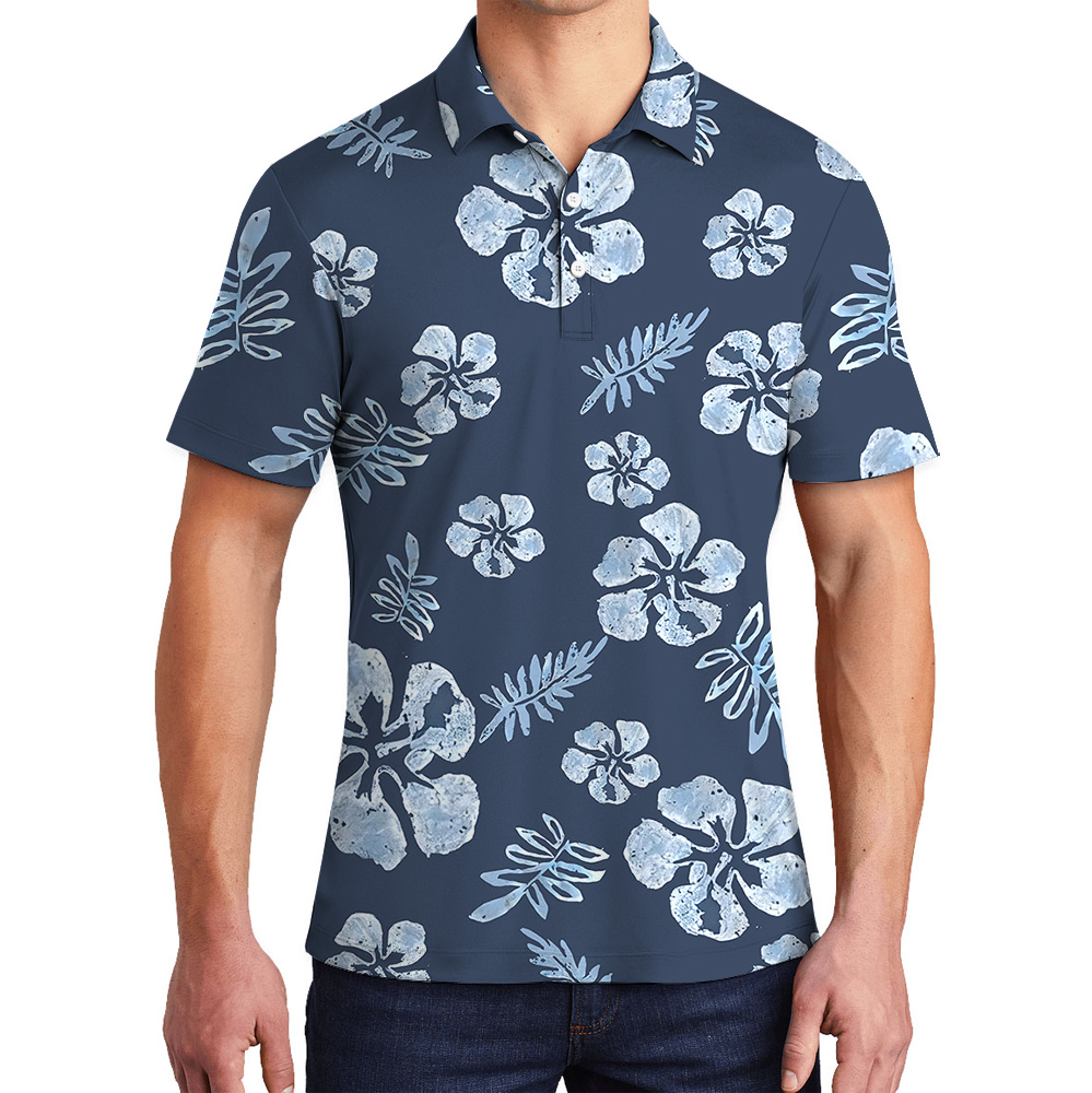 Tailored Tropical Navy Hibiscus Polo Shirt - variant image 1
