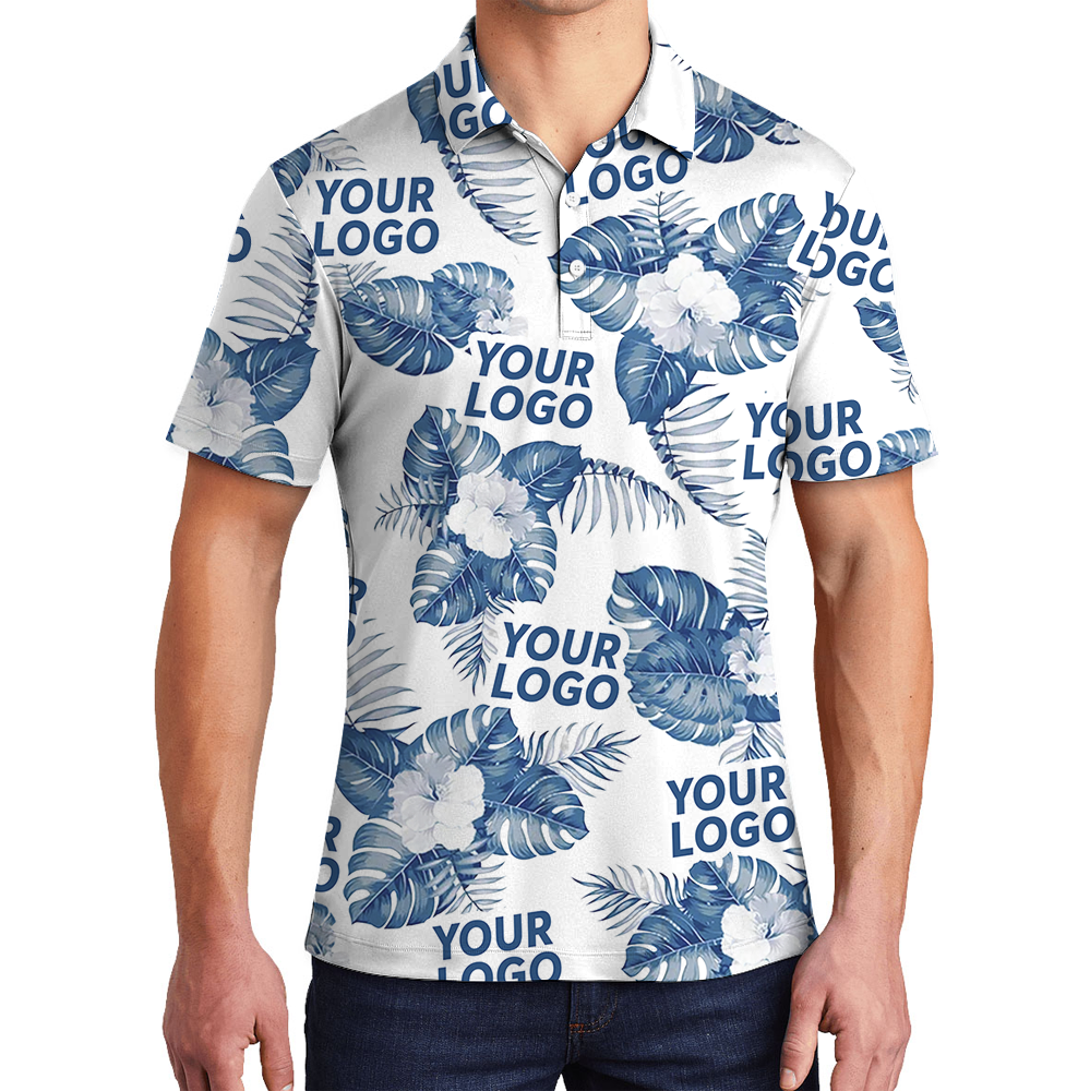 White Custom Logo Polo Shirt With Big Tropical Leaves - variant image 1