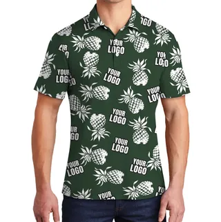 Green Tropical Pineapple Polo Shirt With Custom Logo