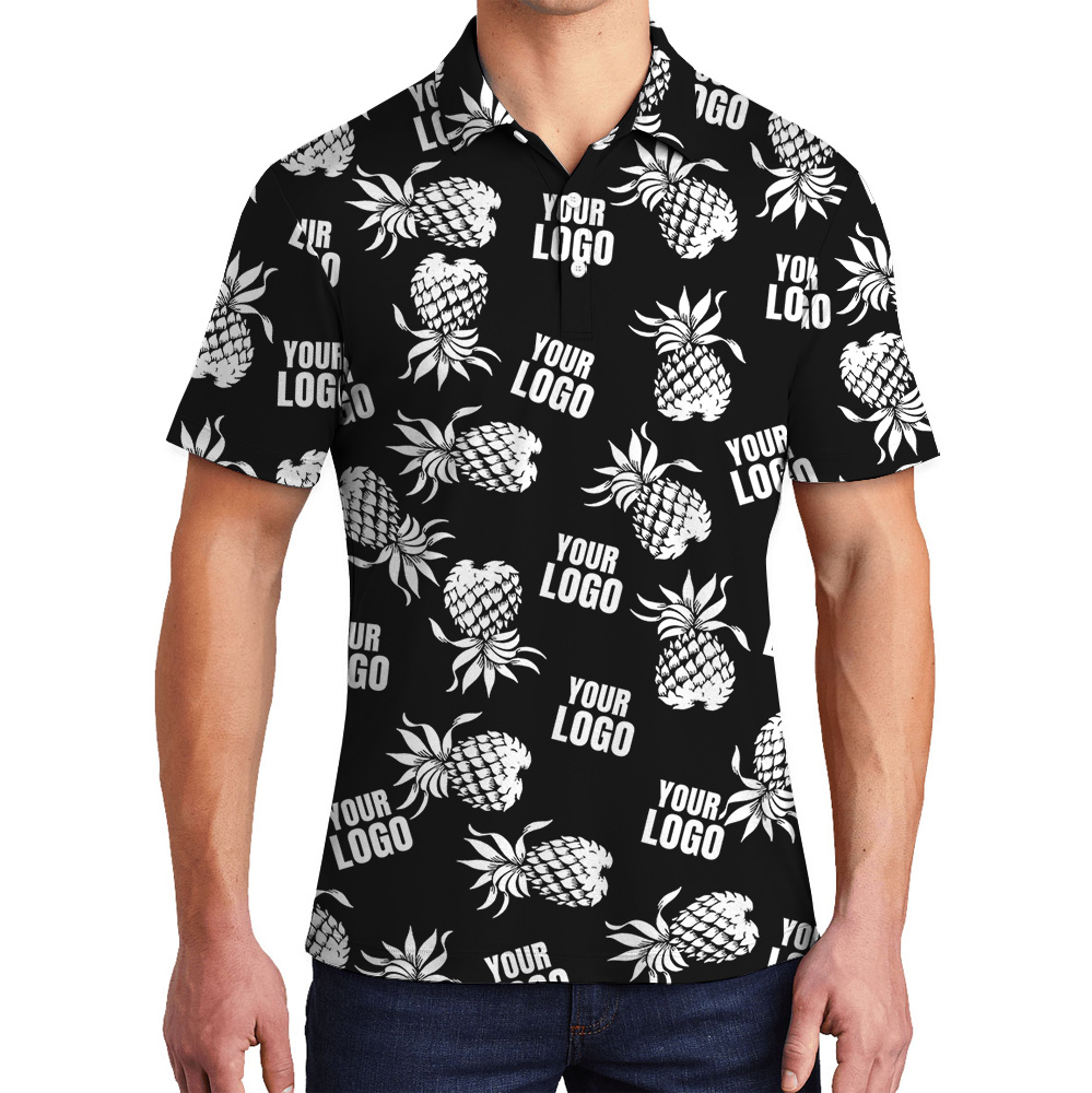 Custom Logo Black Pineapple Print Polo Shirt - variant image 1