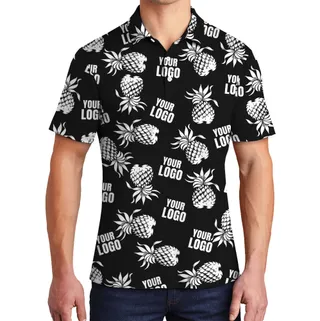 Custom Logo Black Pineapple Print Polo Shirt