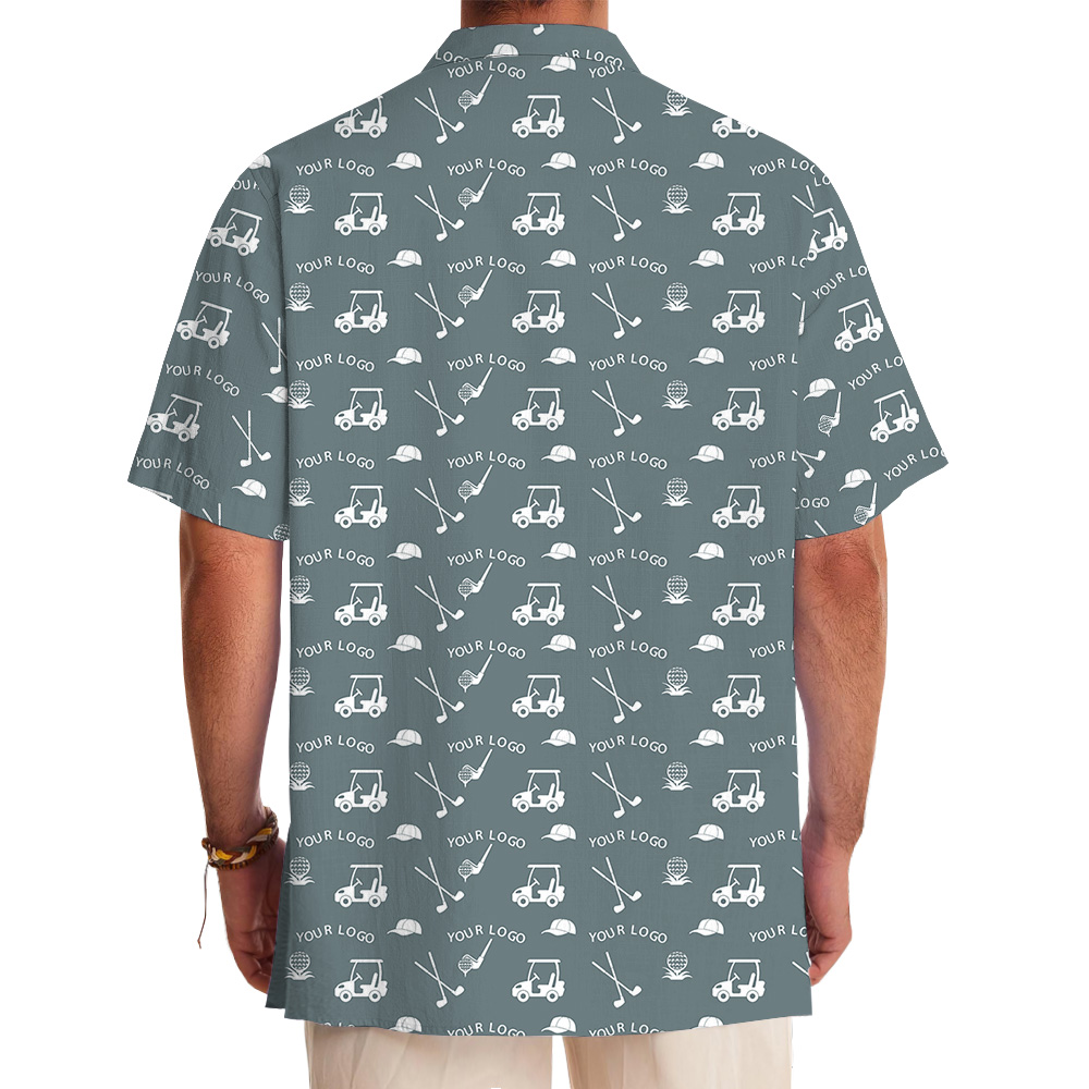 Blue Gray Custom Logo Hawaiian Shirt For Golf