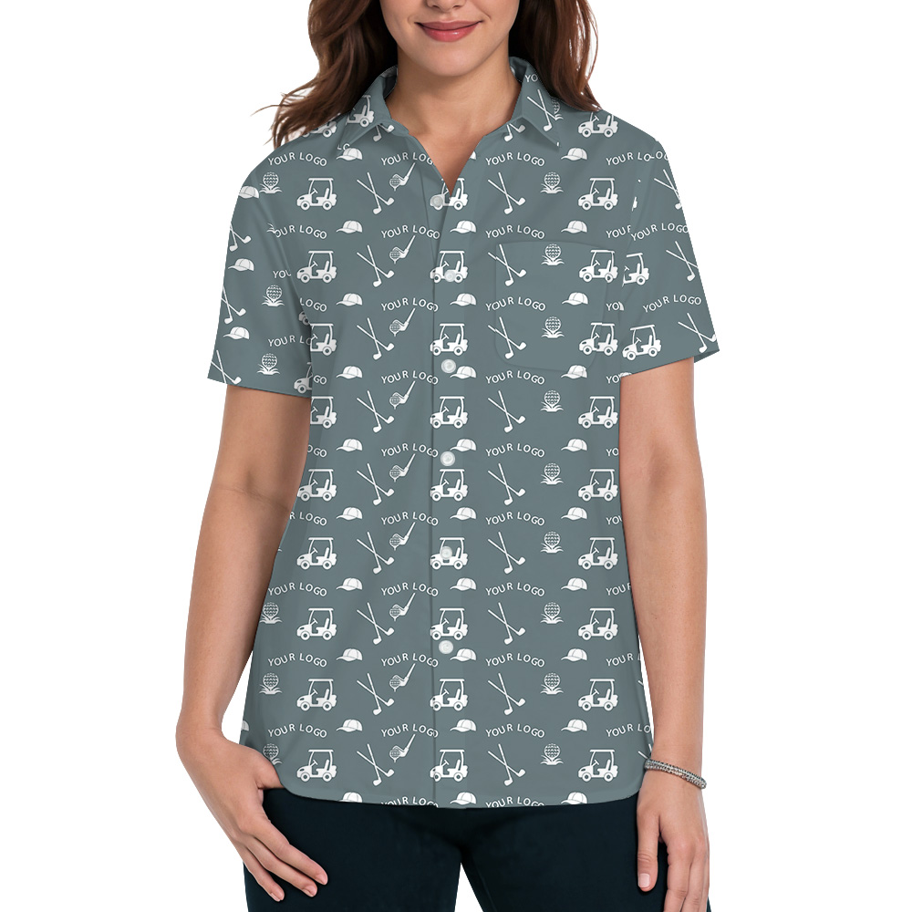 Blue Gray Custom Logo Hawaiian Shirt For Golf