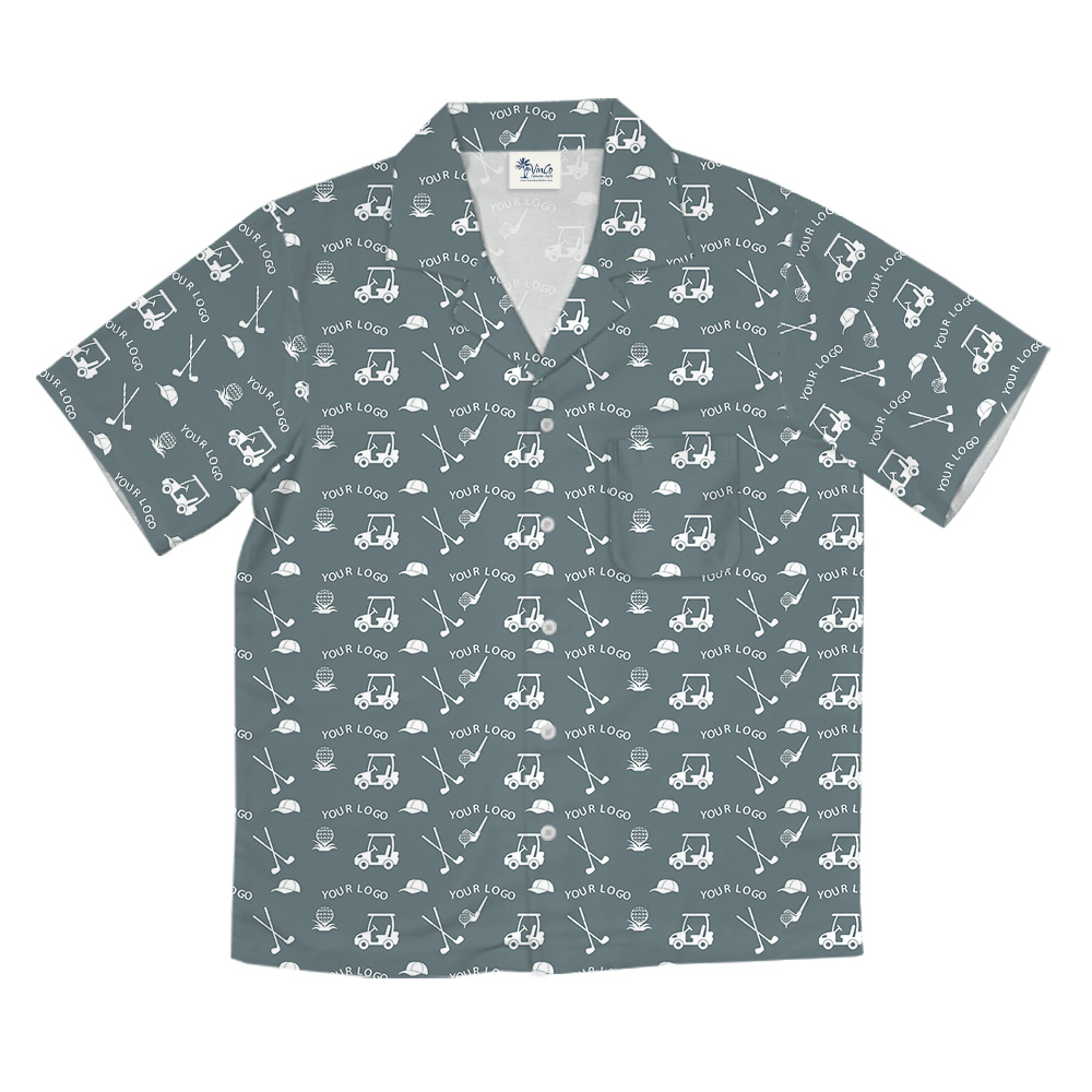 Blue Gray Custom Logo Hawaiian Shirt For Golf