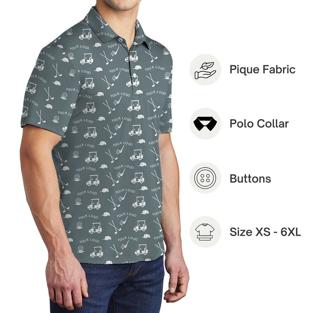 Blue Gray Custom Logo Polo Shirt For Golf
