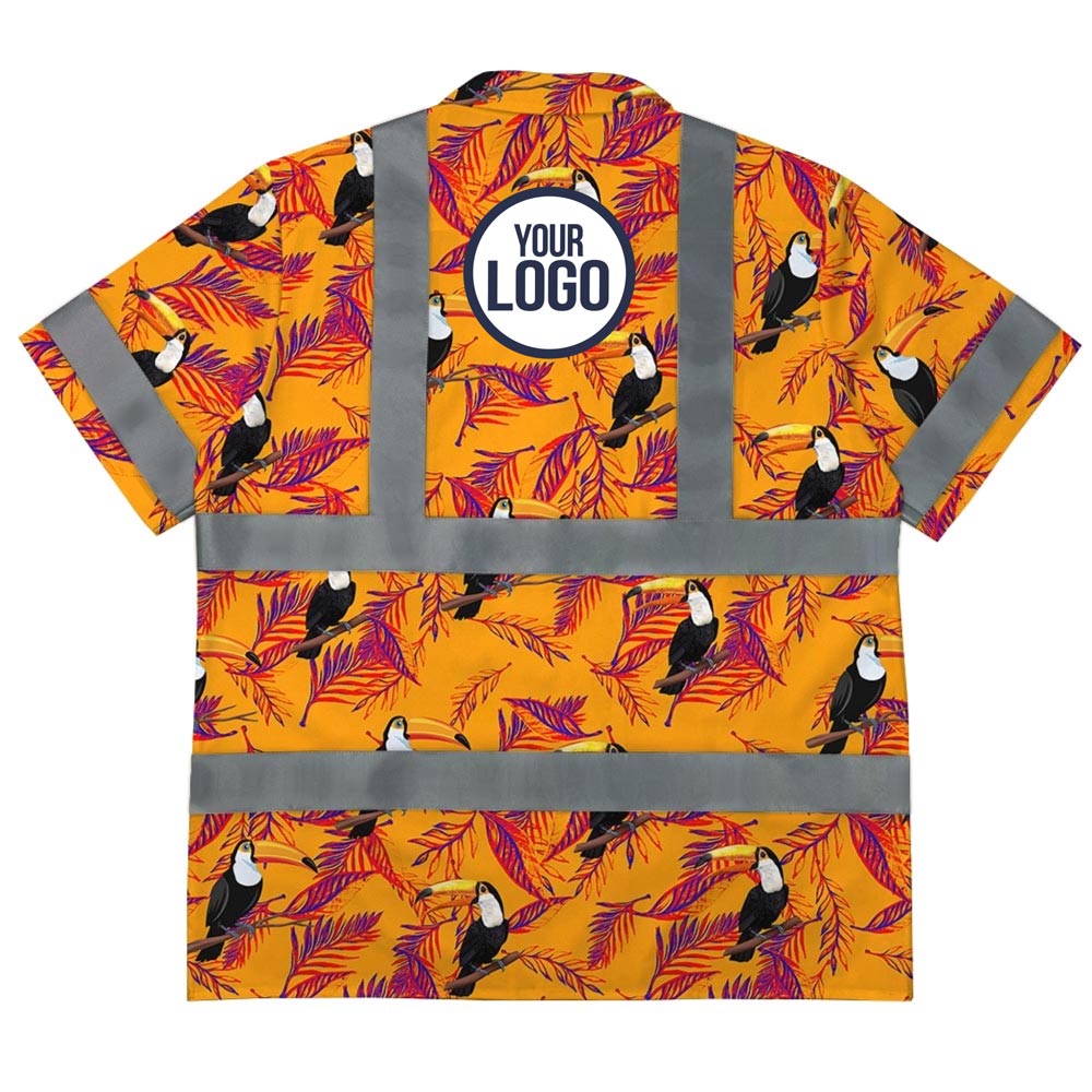 Custom Logo Hi Vis Hawaiian Shirt With Toucan Print