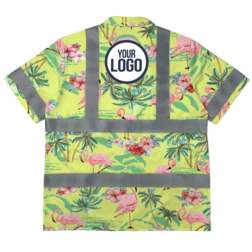 Classic 3 Hi Vis Hawaiian Shirt With Custom Logo And Flamingo