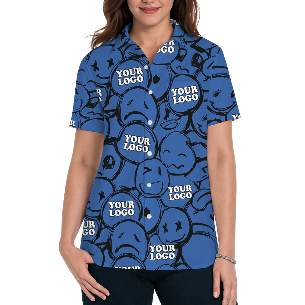 Navy Emoticon Design Custom Logo Hawaiian Shirt