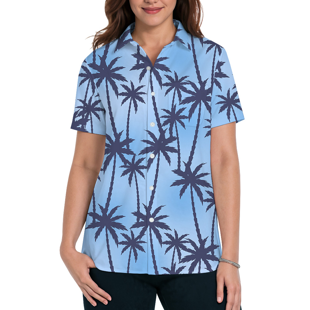 Blue Island Palm Seamless Pattern Hawaiian Shirt