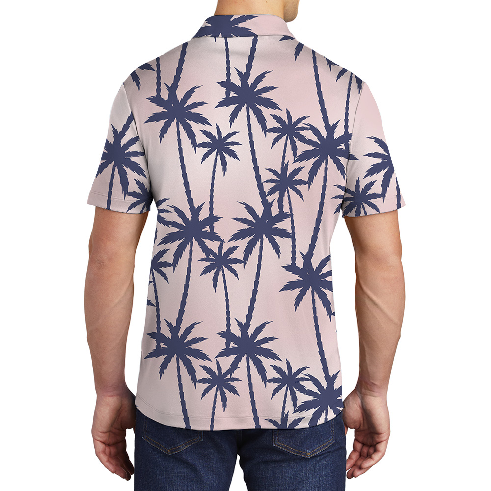 Island Palm Seamless Pattern Pink Polo Shirt