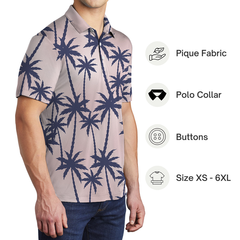 Island Palm Seamless Pattern Pink Polo Shirt