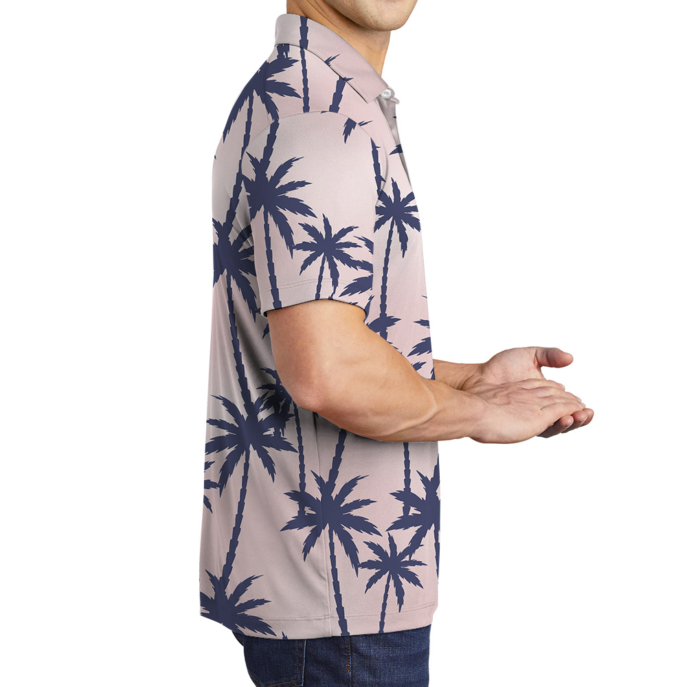 Island Palm Seamless Pattern Pink Polo Shirt