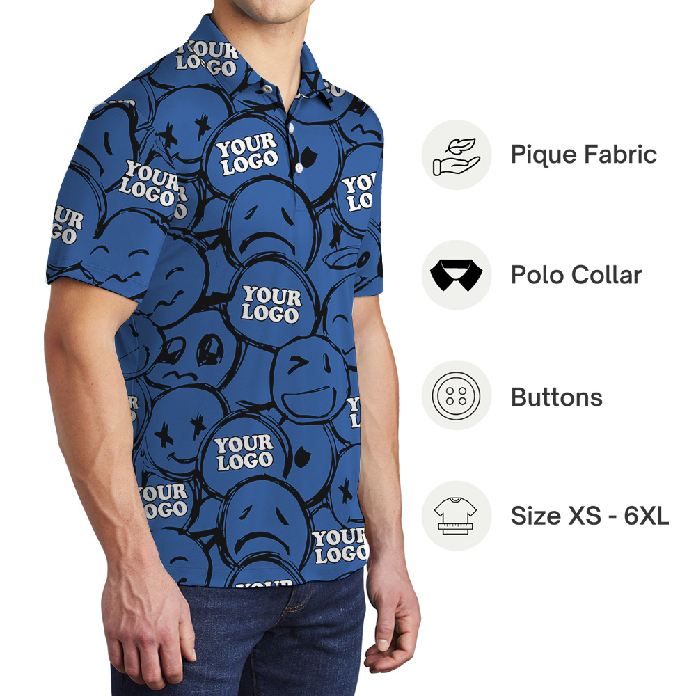 Navy Emoticon Design Custom Logo Polo Shirt
