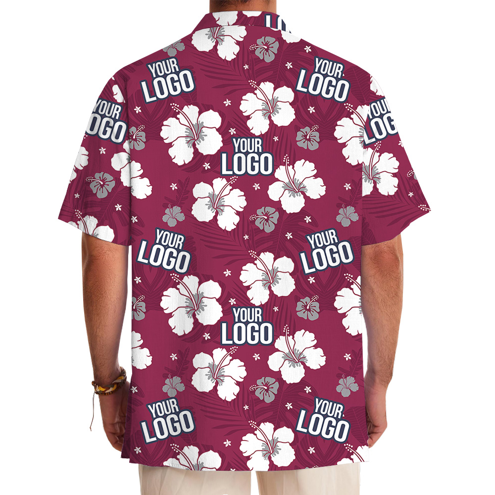 Custom Logo Red Hibiscus Print Hawaiian Shirt