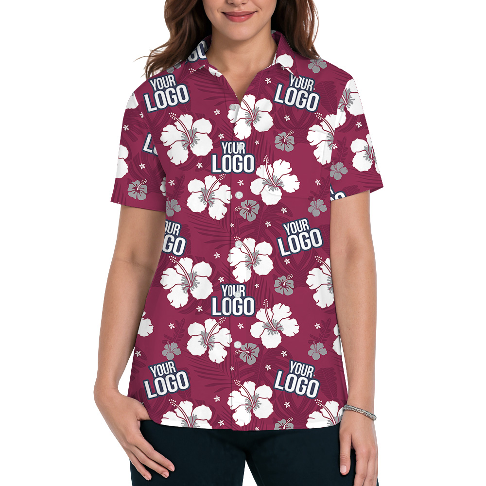 Custom Logo Red Hibiscus Print Hawaiian Shirt